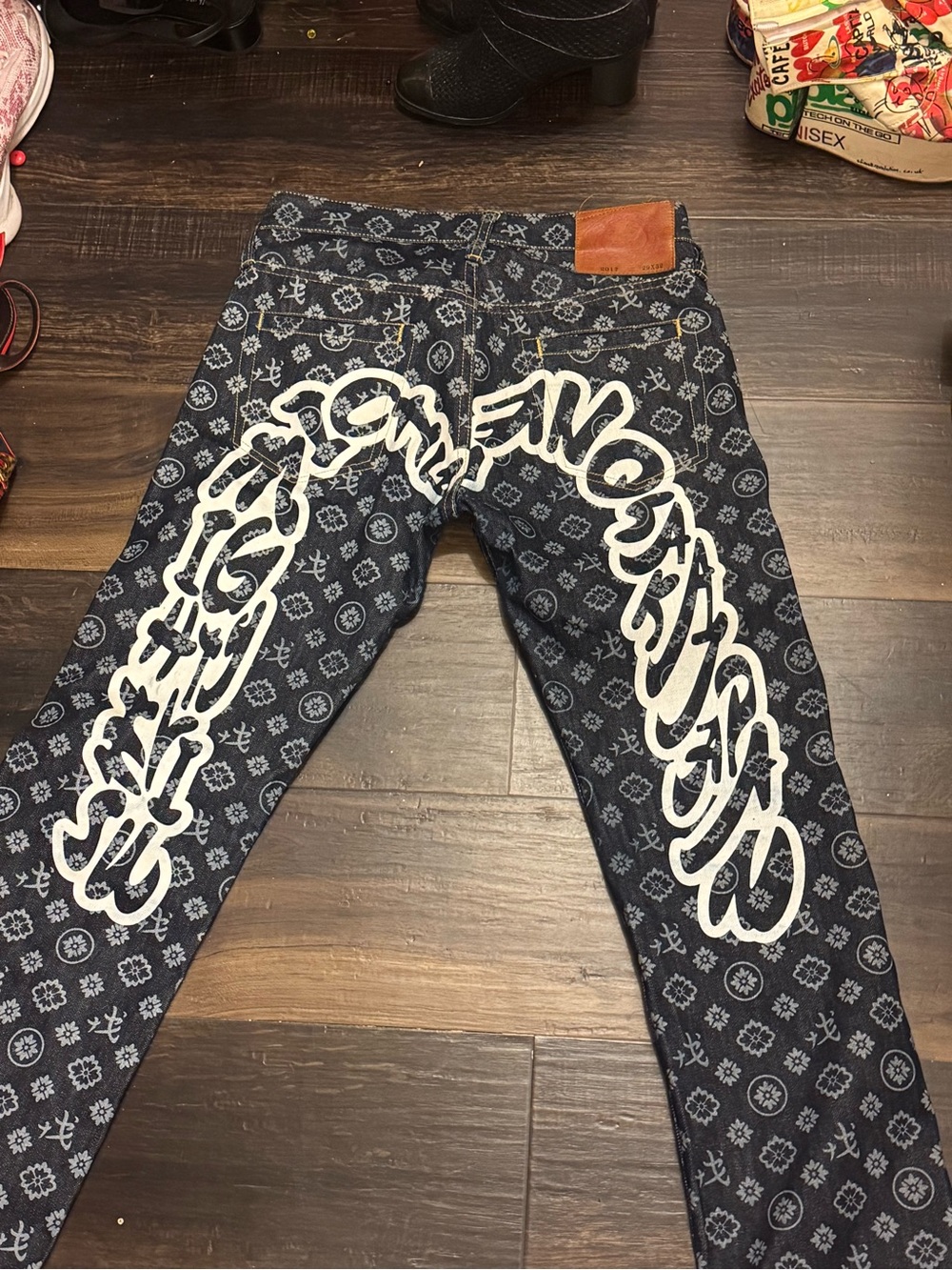 Evisu  Dark Blue Patterned Jeans with White Graphic
